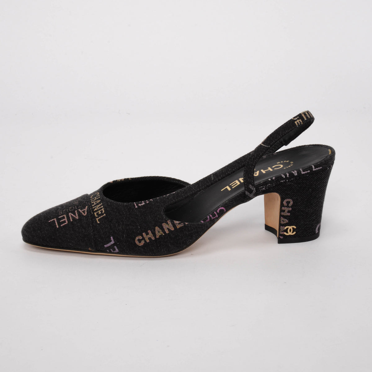 Chanel Black Denim Mood CC Slingback Pumps 40.5