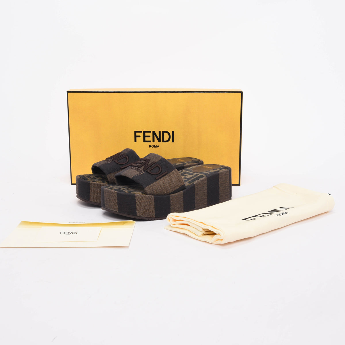 Fendi Brown Jacquard Sunshine Flatform Slides 37