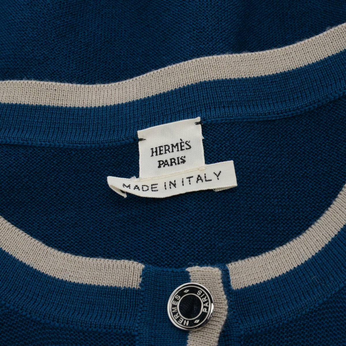 Hermes Teal Wool Contrast Trim Sweater FR 40