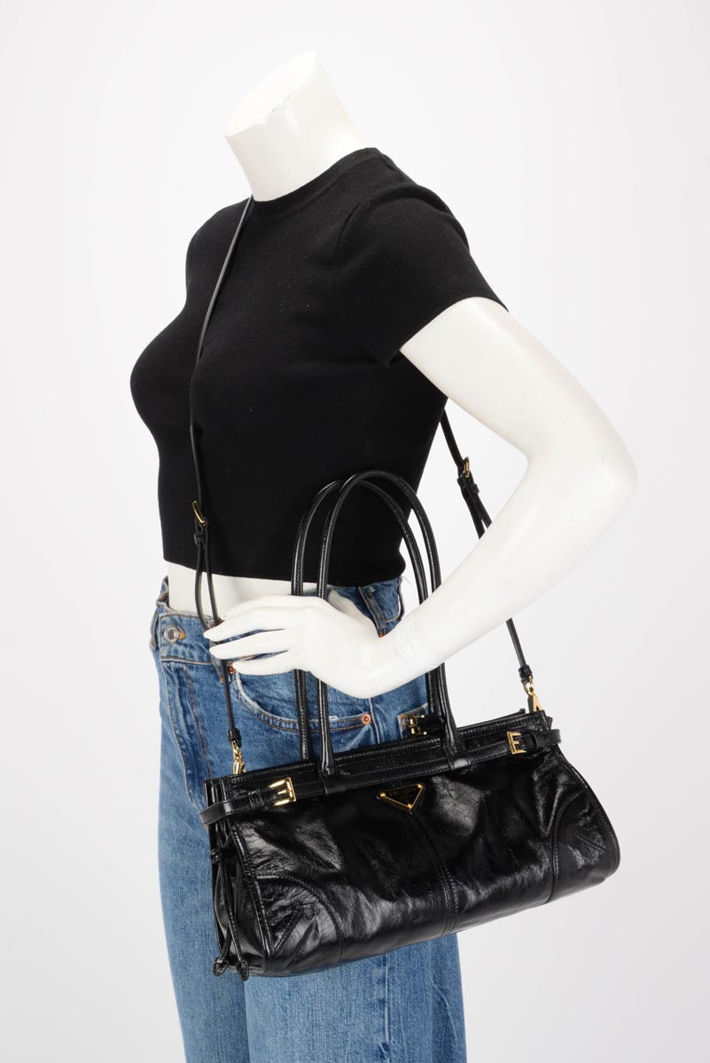 Prada Black Glossy Leather Medium Bonnie Bag