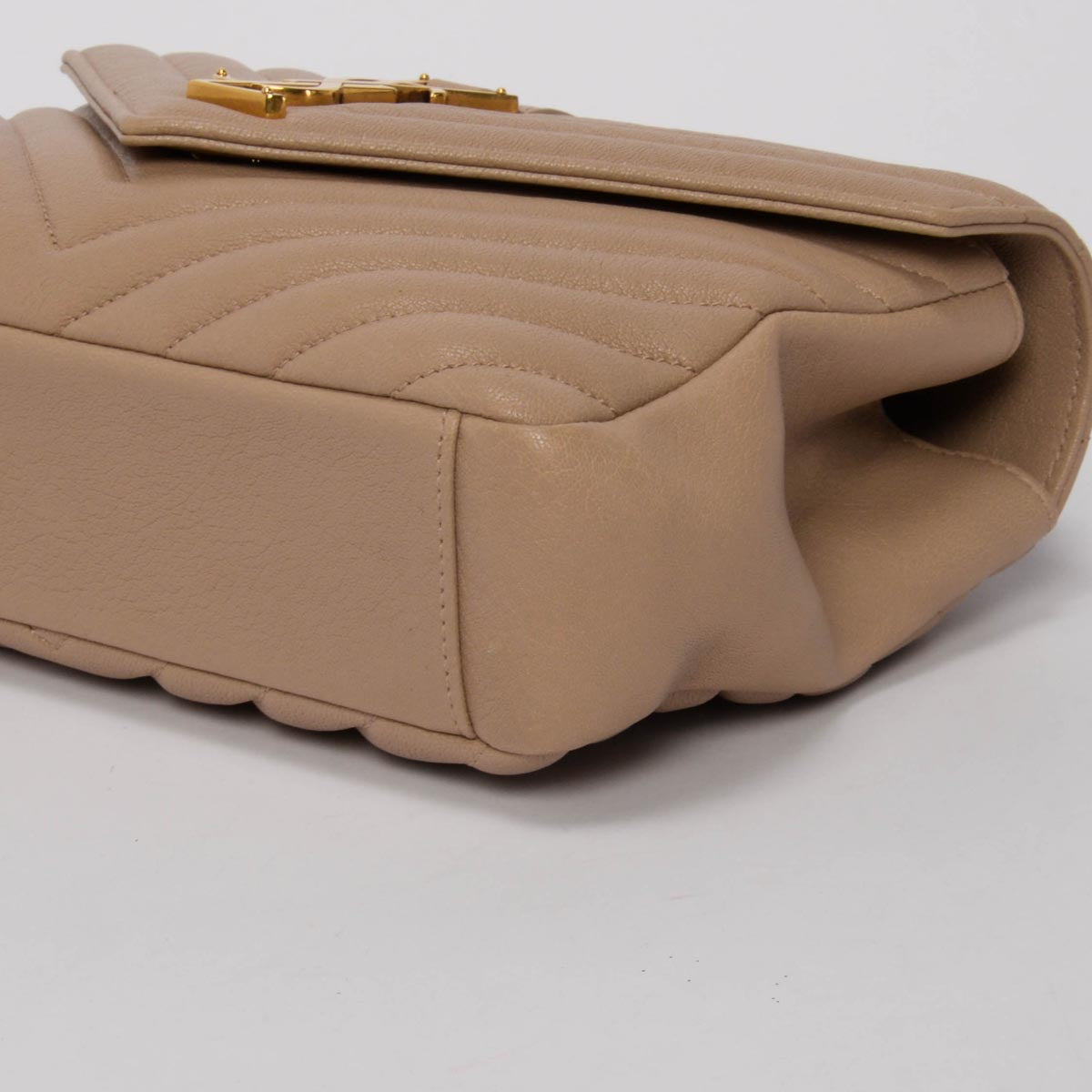 Saint Laurent Beige Chevron Calfskin Medium College Bag