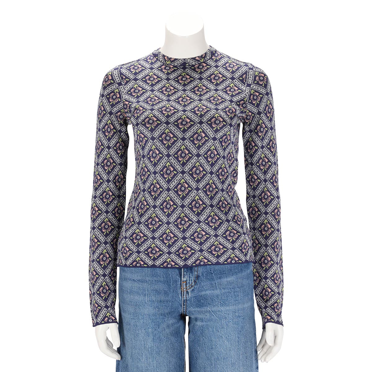 Paco Rabanne Blue Metallic Jacquard Knit Long Sleeve Top S