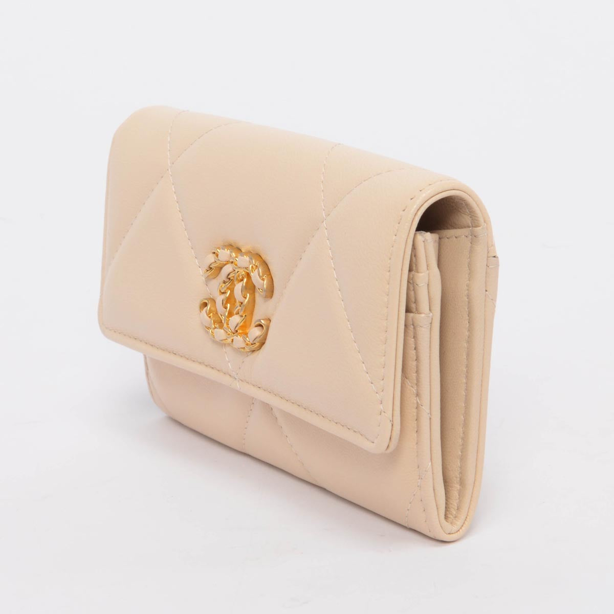 Chanel Beige Quilted Goatskin 19 Flap Wallet