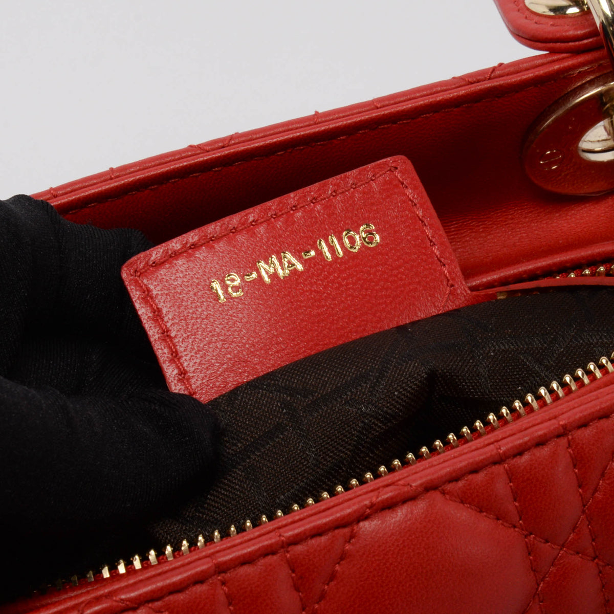 Dior Red Lambskin Cannage Medium Lady Dior Bag