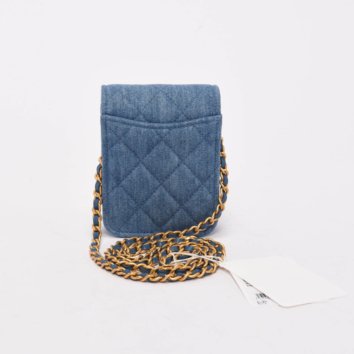 Chanel Blue Quilted Denim Flap Clutch With Chain
