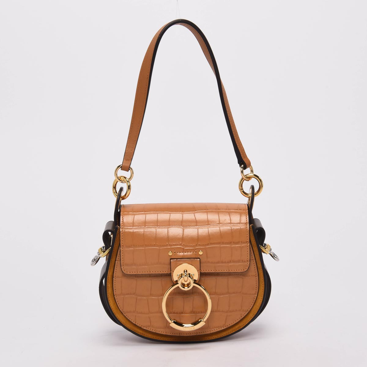 Chloe Autumnal Brown Croc Embossed Small Tess Bag