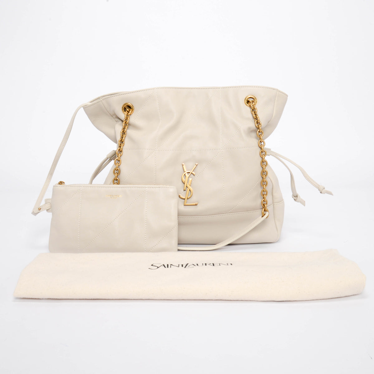 Saint Laurent Ivory Lambskin Small Jamie Shopping Tote