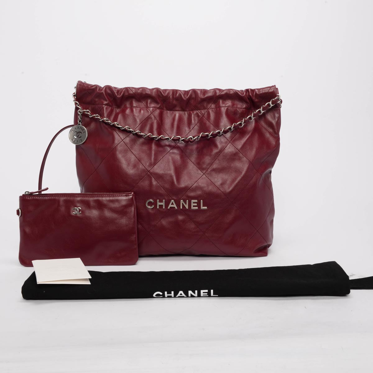 Chanel Burgundy Shiny Calfskin Medium 22 Bag