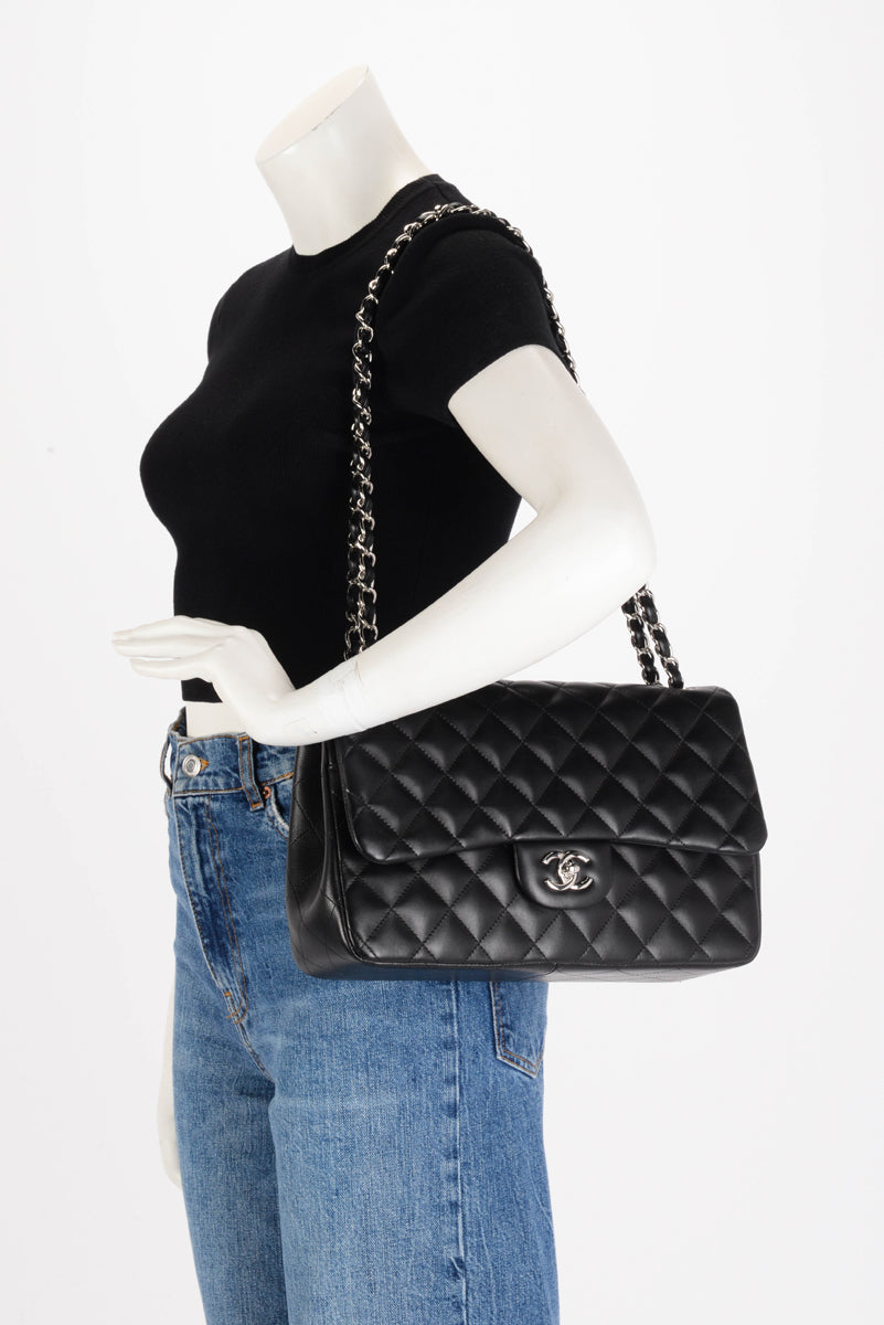 Chanel Black Quilted Lambskin Large Double Flap Bag