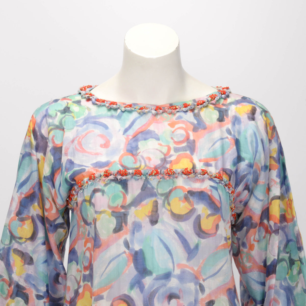 Chanel Multi-Colour Printed Cotton Gathered Mini Dress FR 38