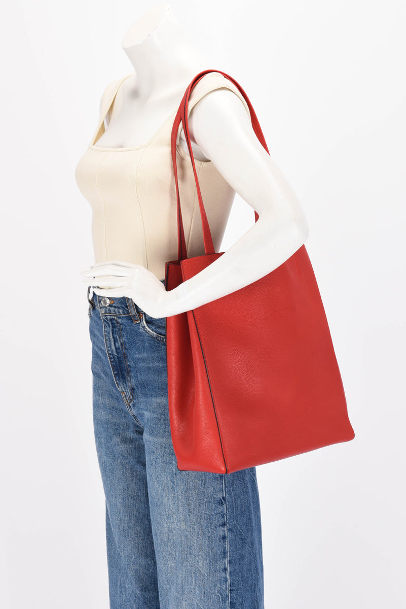 Celine Red Grained Calfskin Vertical Cabas Tote