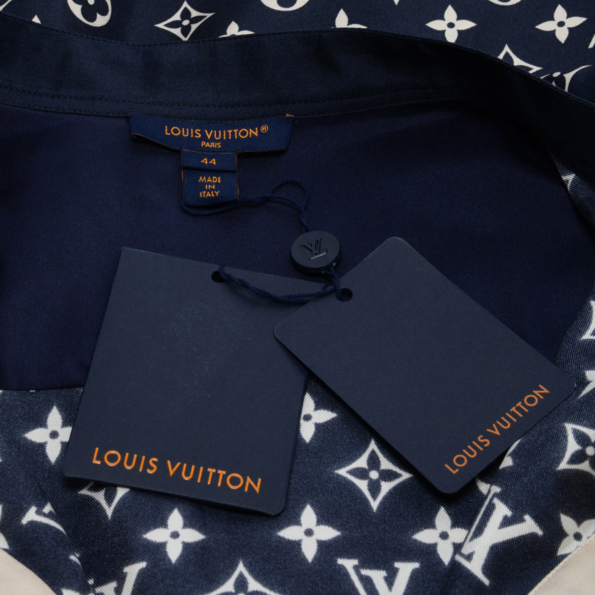 Louis Vuitton Indigo Silk Stripe Accent Monogram Shirt Dress FR 44