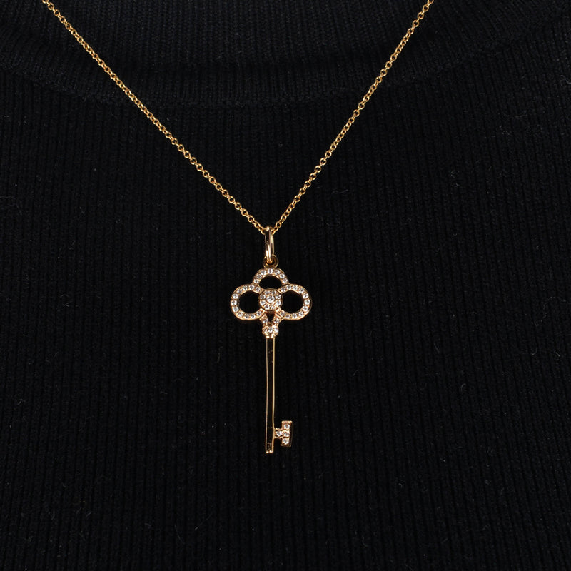 Tiffany & Co Rose Gold & Diamonds Crown Key Pendant - Blue Spinach