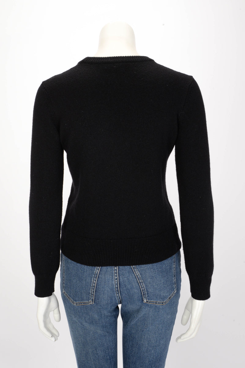 Saint Laurent Black Wool Beaded Logo Sweater XS