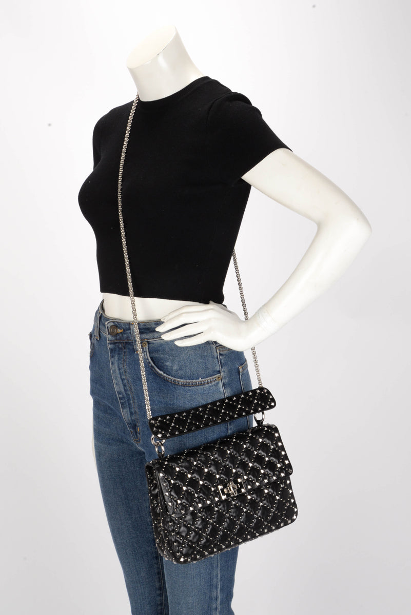 Valentino Black Micro Studs Medium Rockstud Spike It Bag