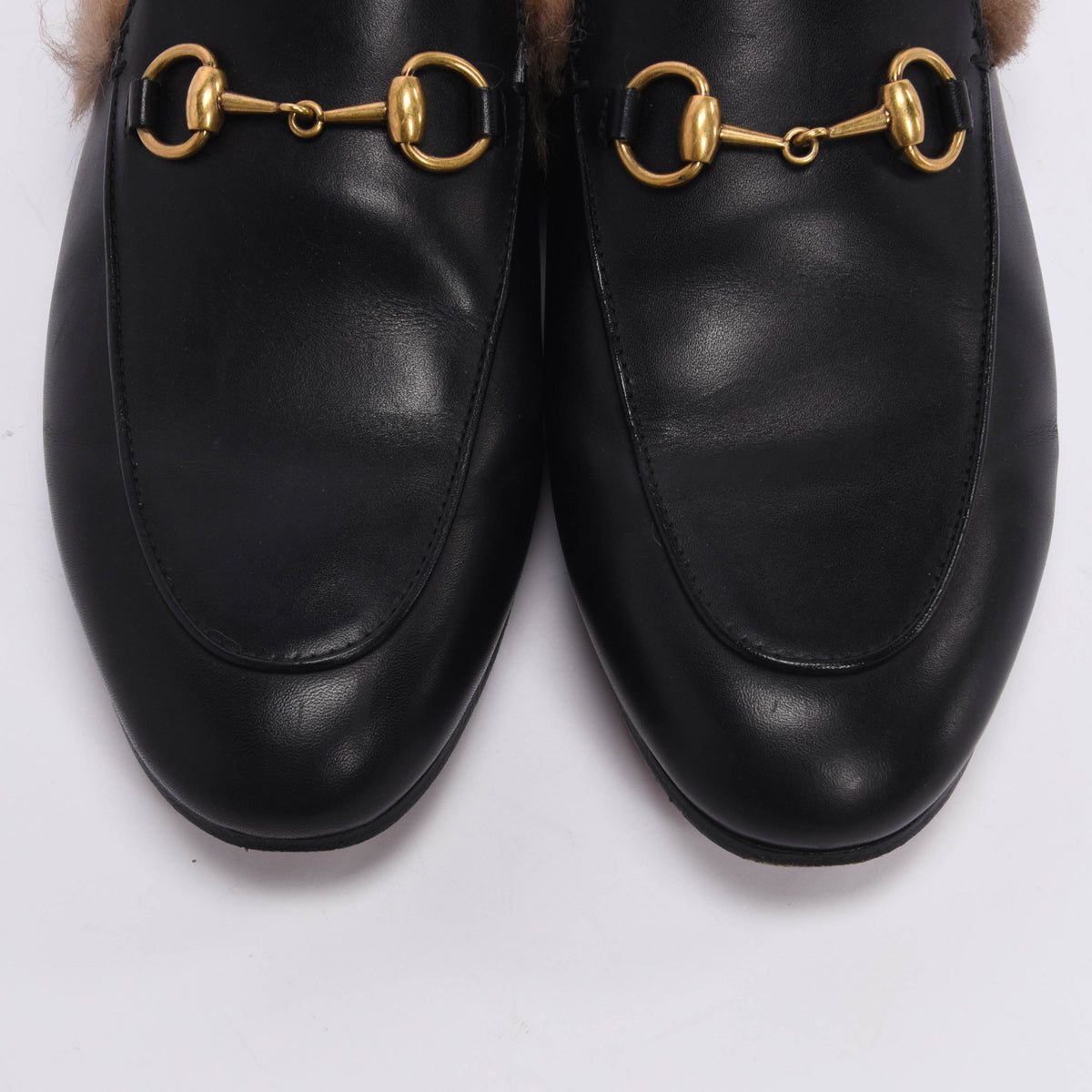 Gucci Black Leather Fur Lined Princetown Slippers 37