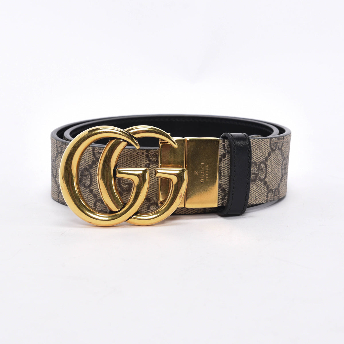 Gucci Black Leather & GG Supreme GG Marmont Reversible Belt