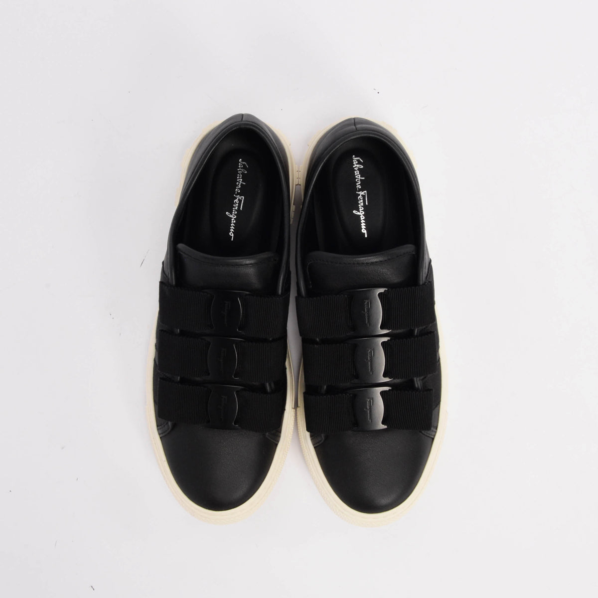 Ferragamo Black Calfskin Nataly Vara Bow Sneakers 6.5