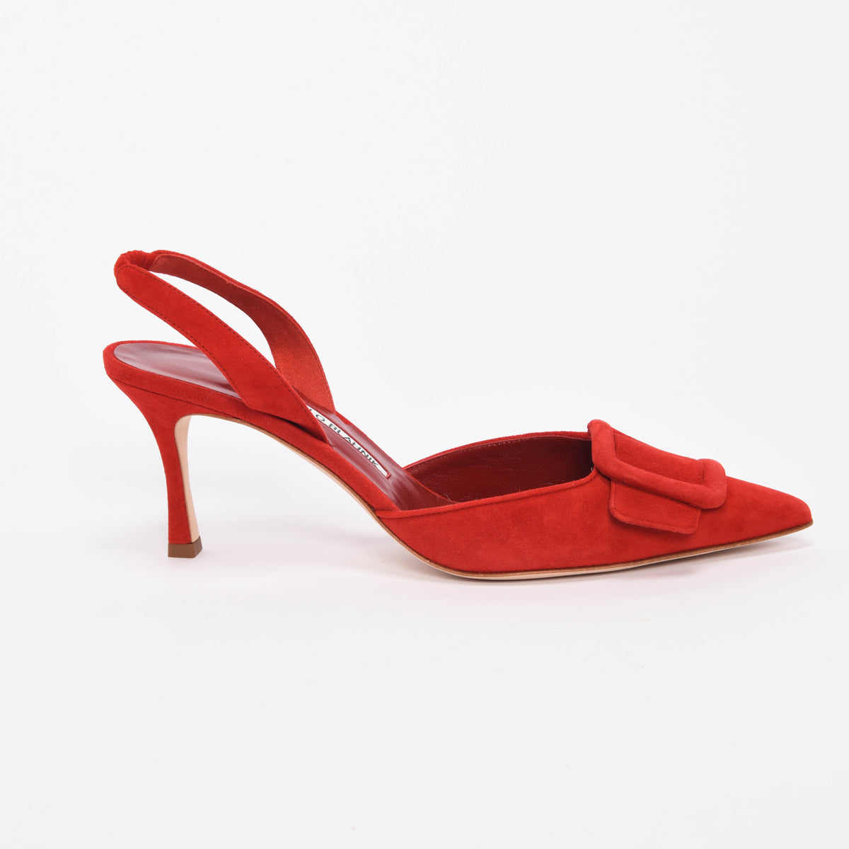 Manolo Blahnik Red Suede Maysli Buckle Slingbacks 39.5