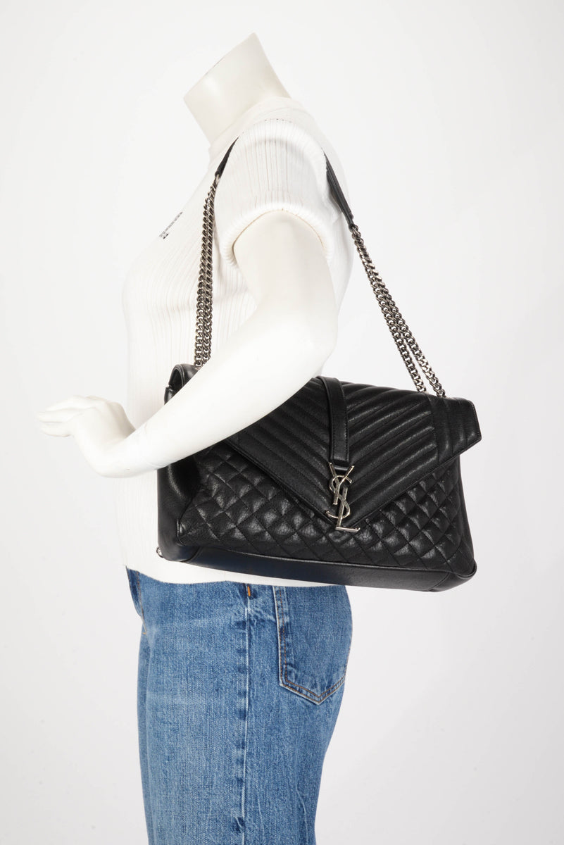 Saint Laurent Black Calfskin Large Monogram Envelope Satchel