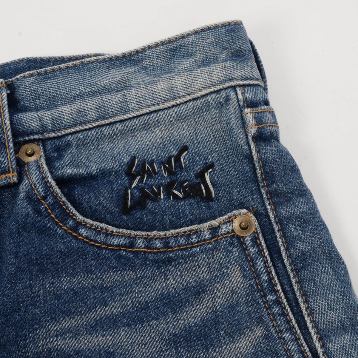 Saint Laurent Indigo Distressed Denim Cut Off Shorts 25