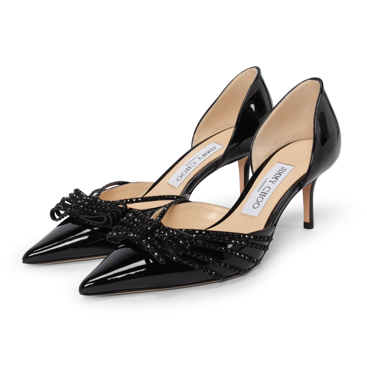 Jimmy Choo Black Patent Kaitence Bow Detail Pumps 36.5