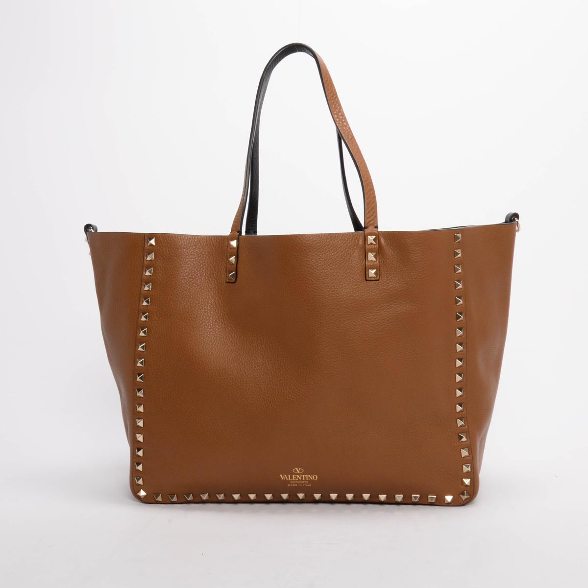 Valentino Black & Tan Grained Calfskin Reversible Rockstud Tote