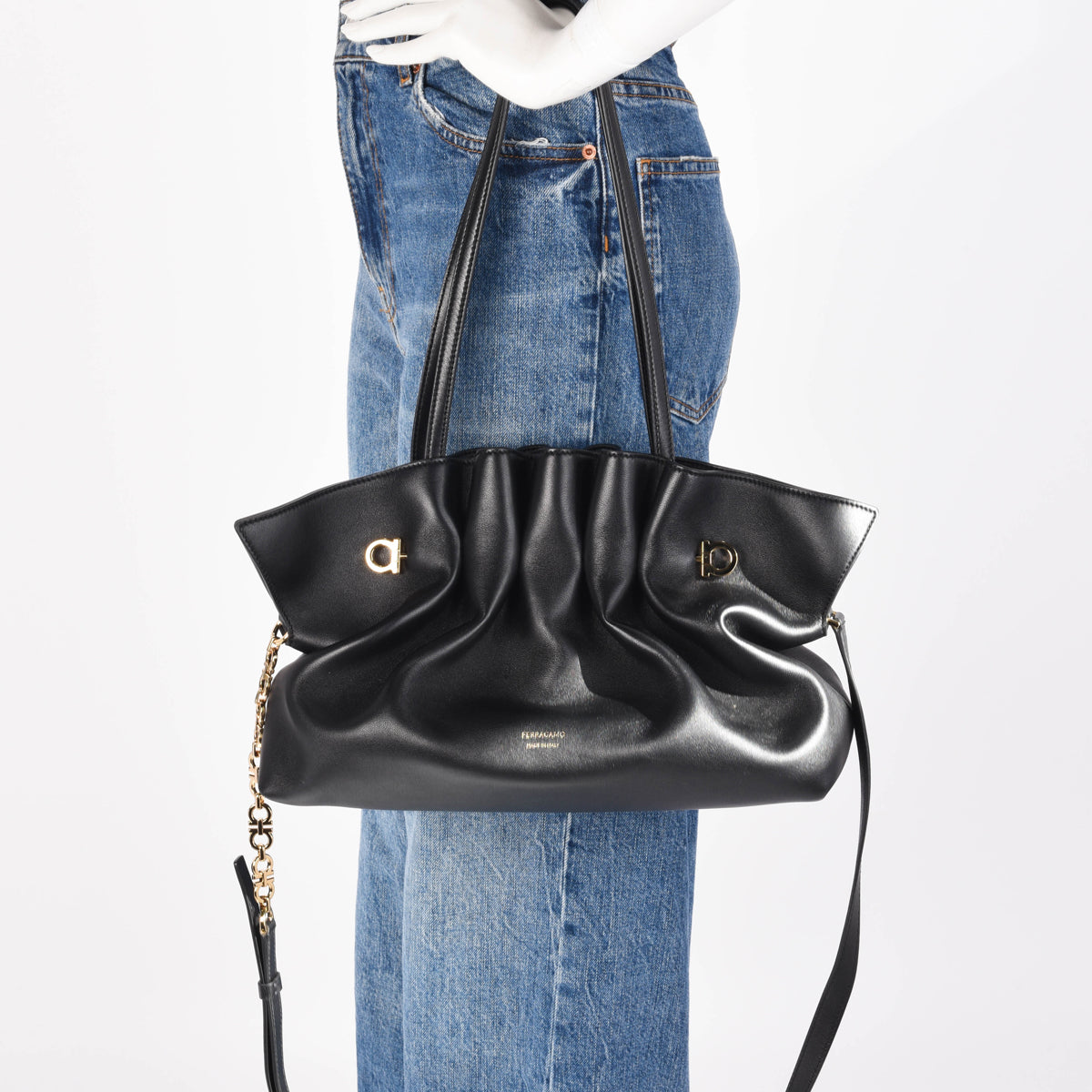 Ferragamo Black Nappa Medium Soft Bag