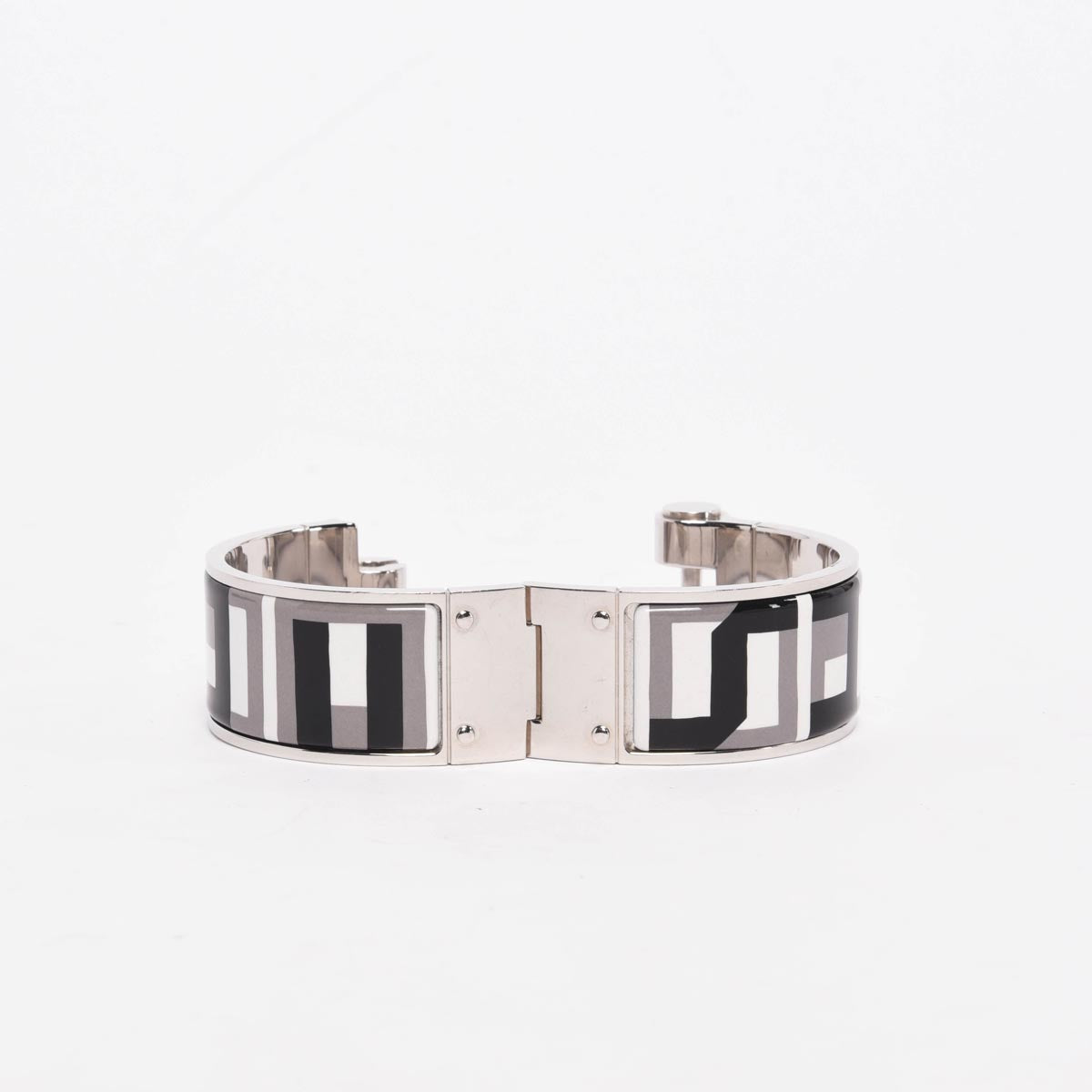 Hermes Black & White Enamel Charniere Lettre au Carre Hinged Bracelet