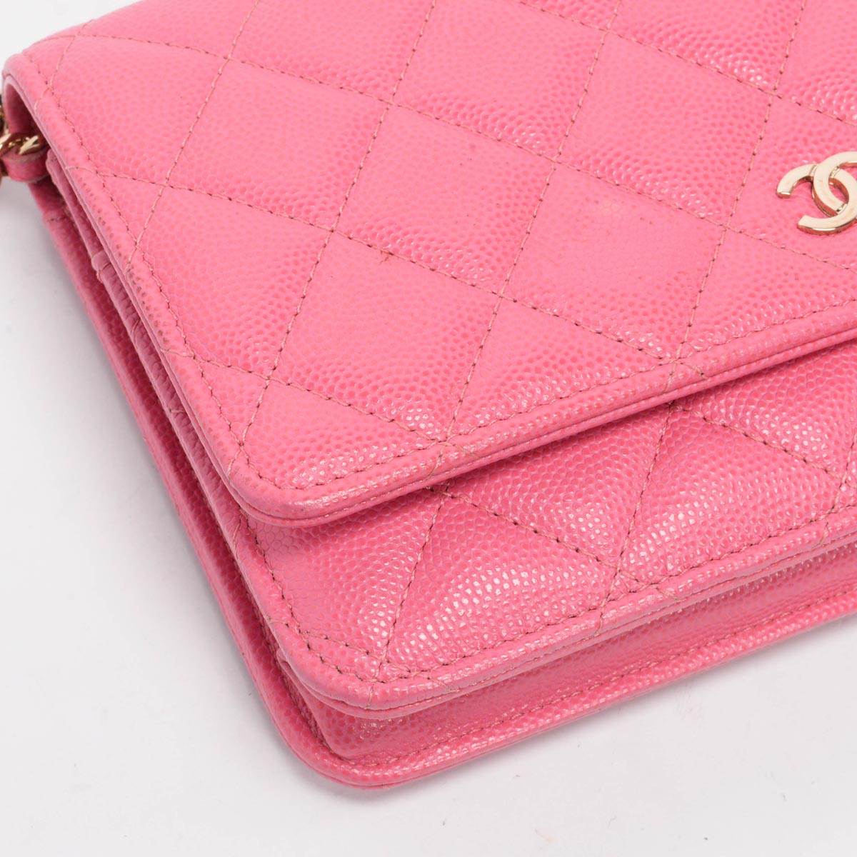 Chanel Pink Quilted Caviar Classic Wallet On Chain