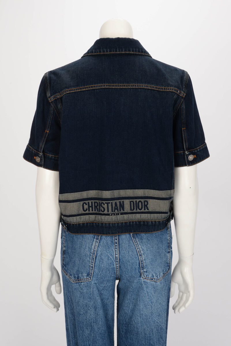 Dior Blue Denim Couture Short Sleeve Cropped Jacket FR 44