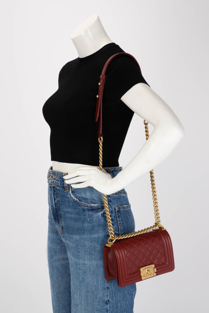 Chanel Burgundy Quilted Lambskin Small Boy Bag