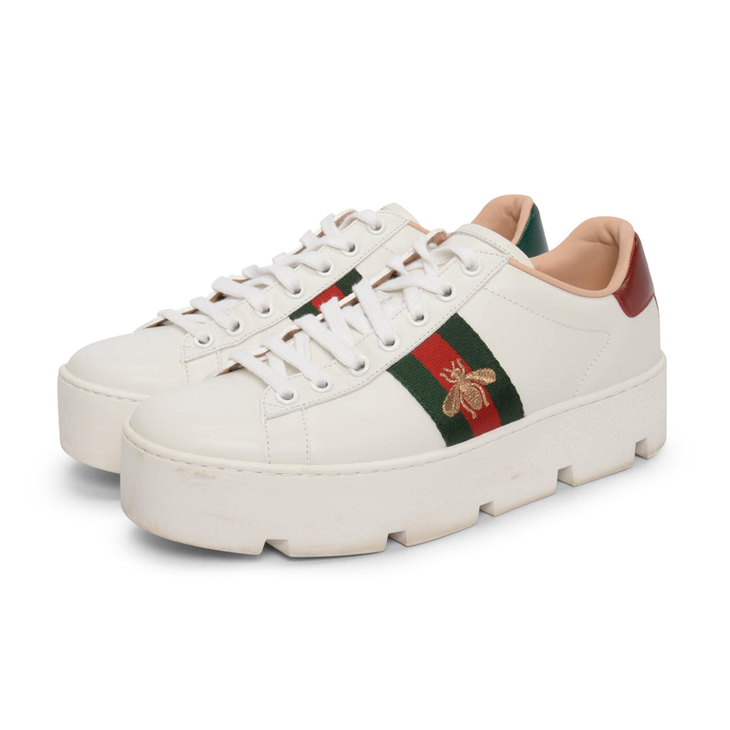 Gucci White Calfskin Platform Ace Sneakers 38