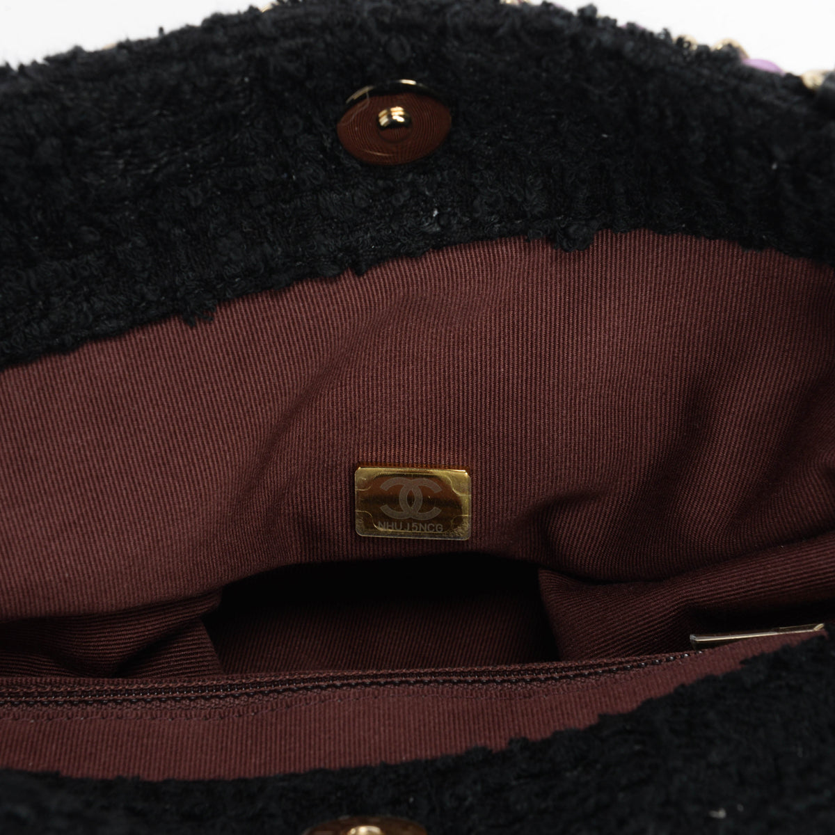 Chanel Black Tweed & Rainbow Chain Large Shopping Tote