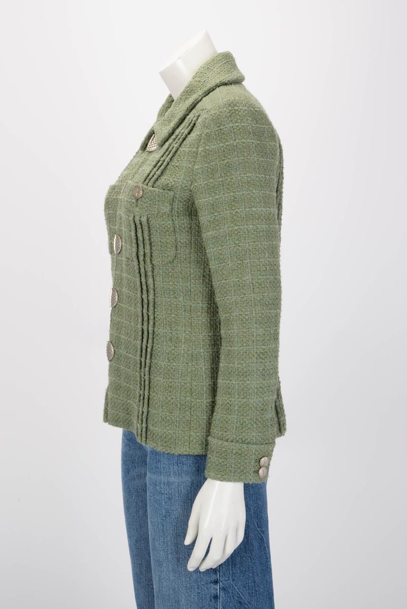 Chanel Sage Green Fantasy Tweed Zip Front Jacket FR 40