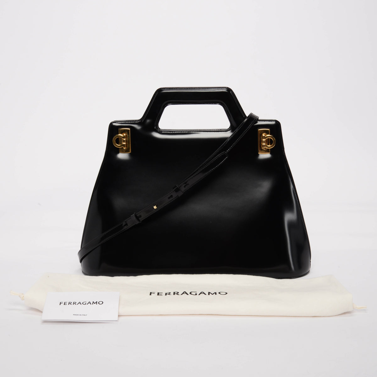 Ferragamo Black Hi-Shine Wanda Top Handle Bag