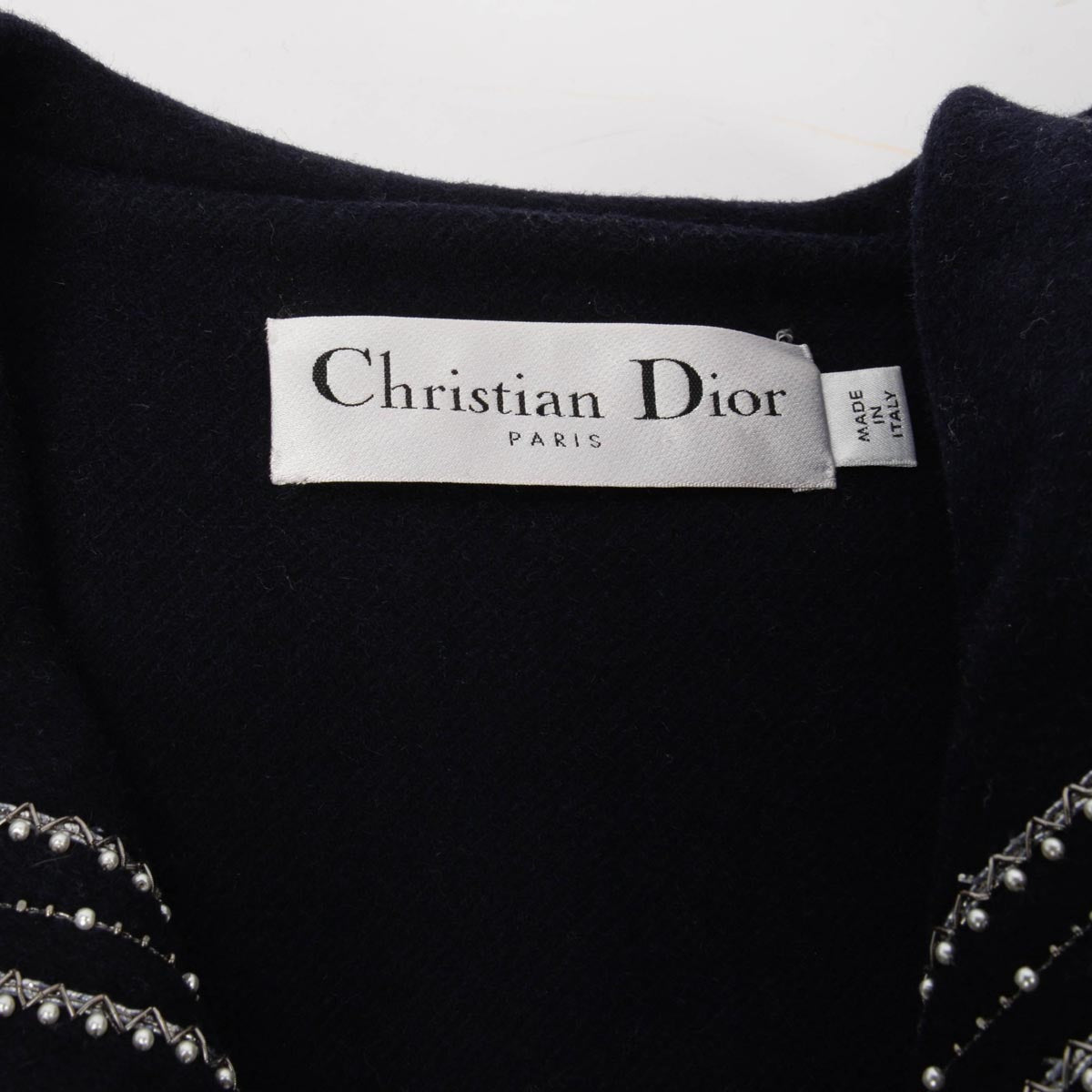 Dior Navy Wool Pearl Embellished Logo Jacket FR 36