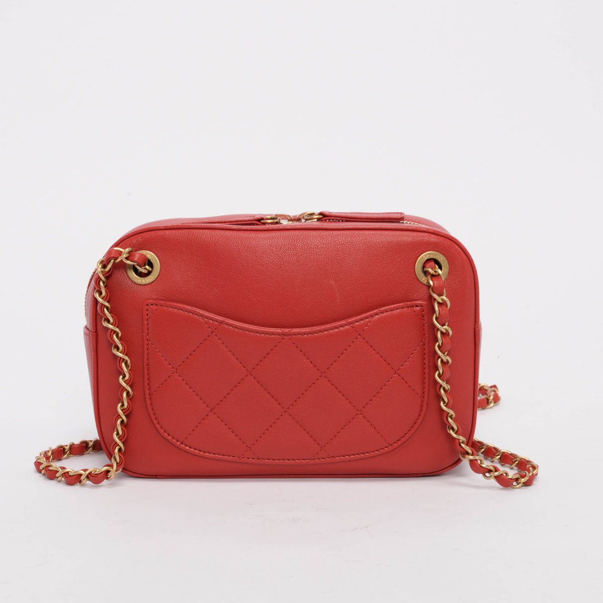 Chanel Red Quilted Lambskin Chain Infinity Camera Case
