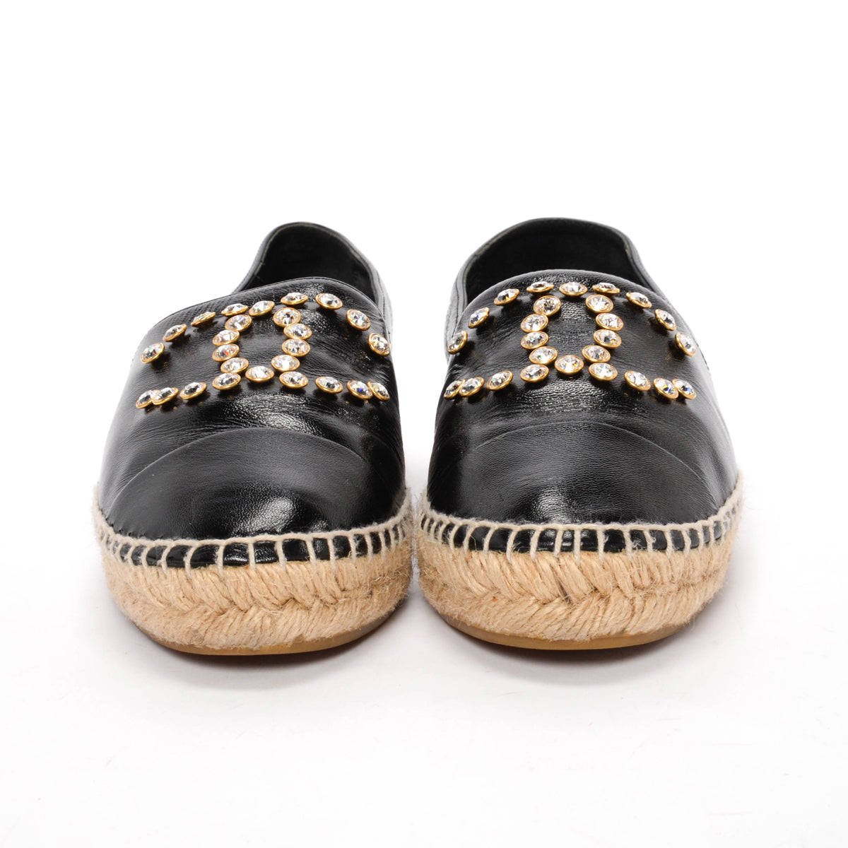 Chanel Black Lambskin Crystal CC Espadrilles 38