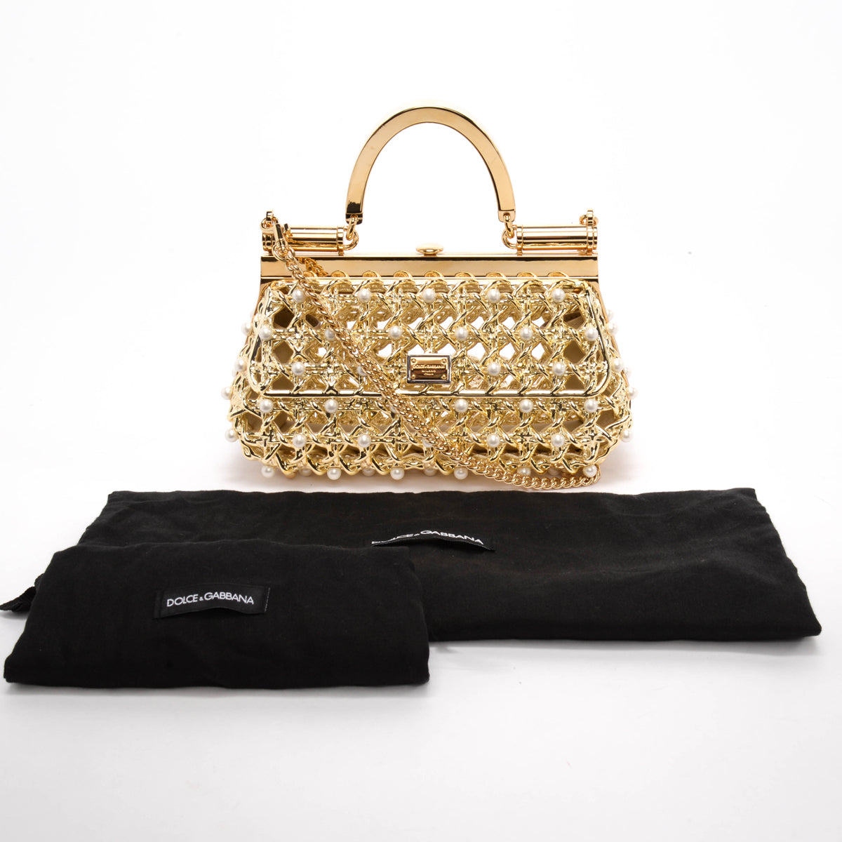 Dolce & Gabbana Gold Pearl Caged Sicily Bag
