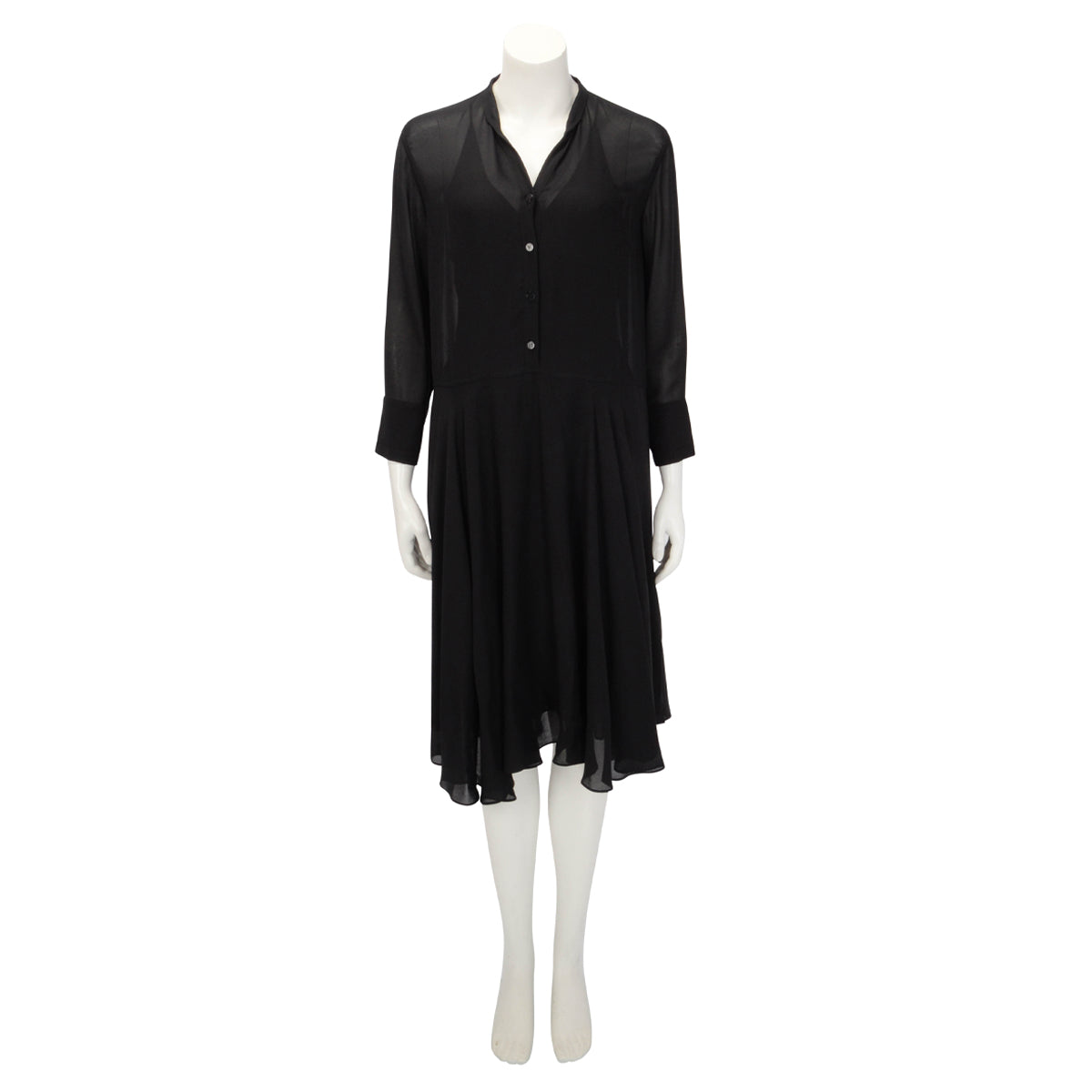 Hermes Black Silk Georgette Button Front Dress FR 38