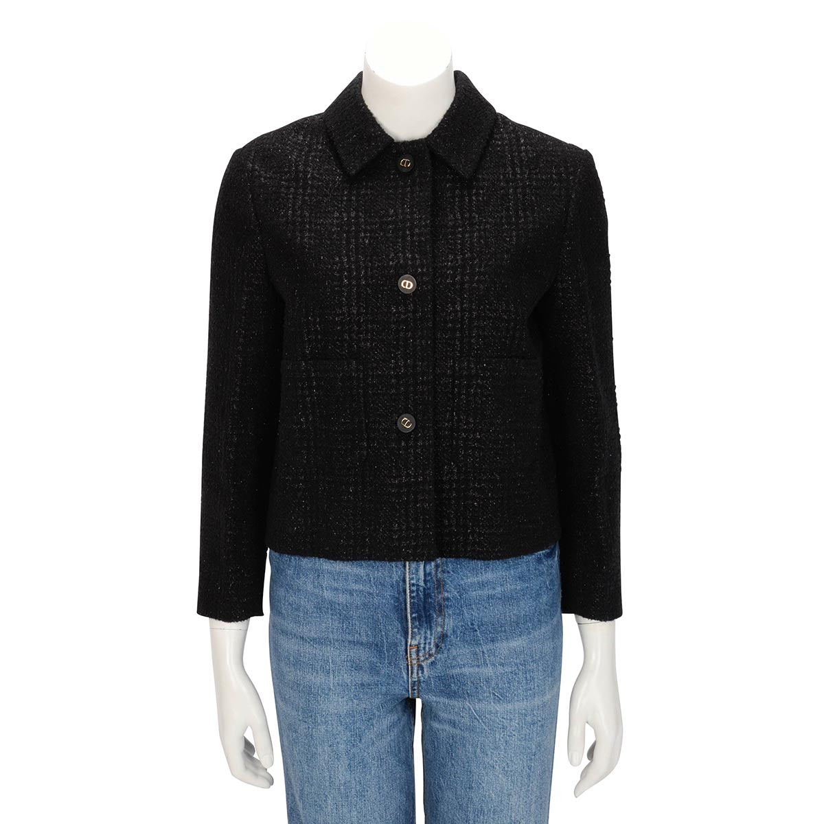 Dior Black Lurex Tweed Cropped Jacket FR 40