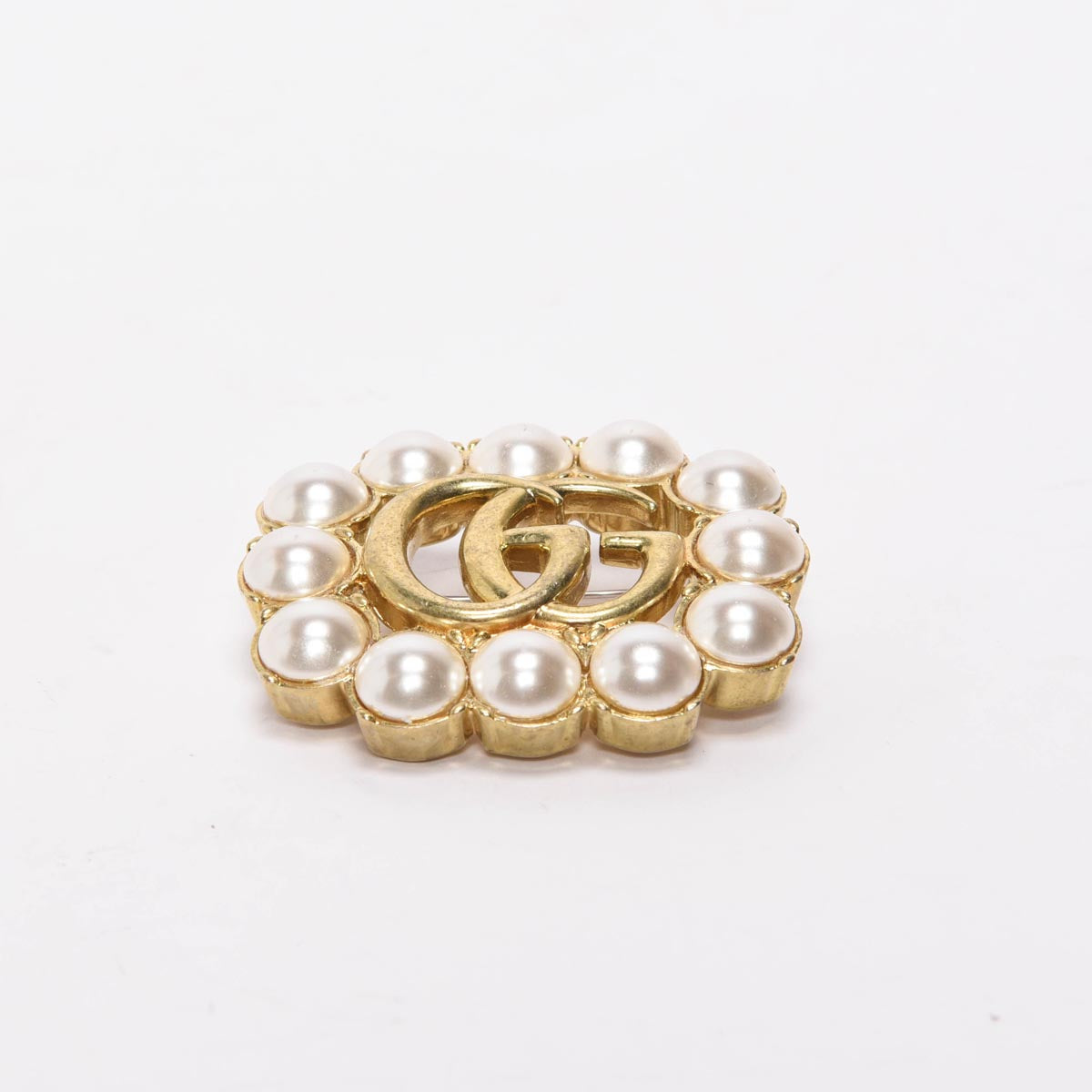 Gucci Gold Pearl GG Marmont Brooch