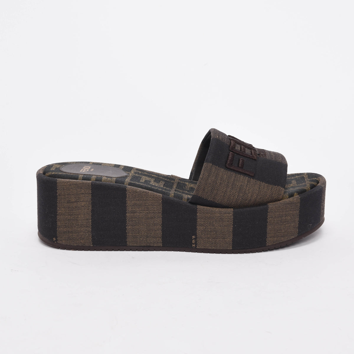 Fendi Brown Jacquard Sunshine Flatform Slides 37