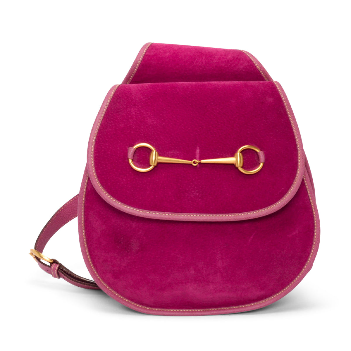 Gucci Vintage Bright Pink Suede Horsebit Sling Bag
