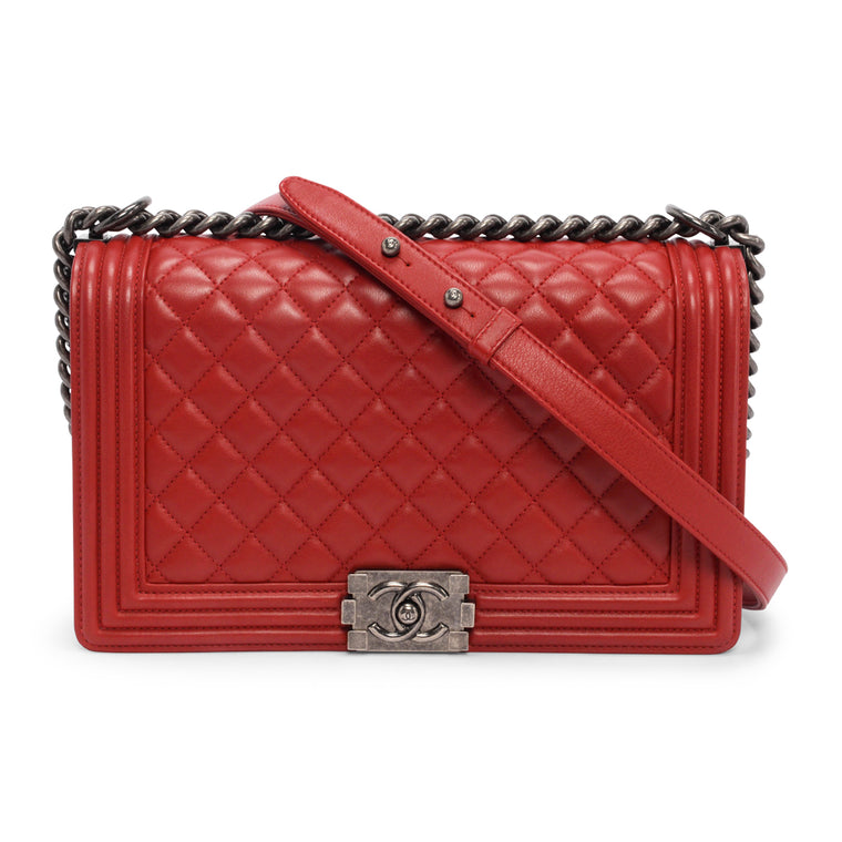 Chanel Red Quilted Calfskin New Medium Boy Bag
