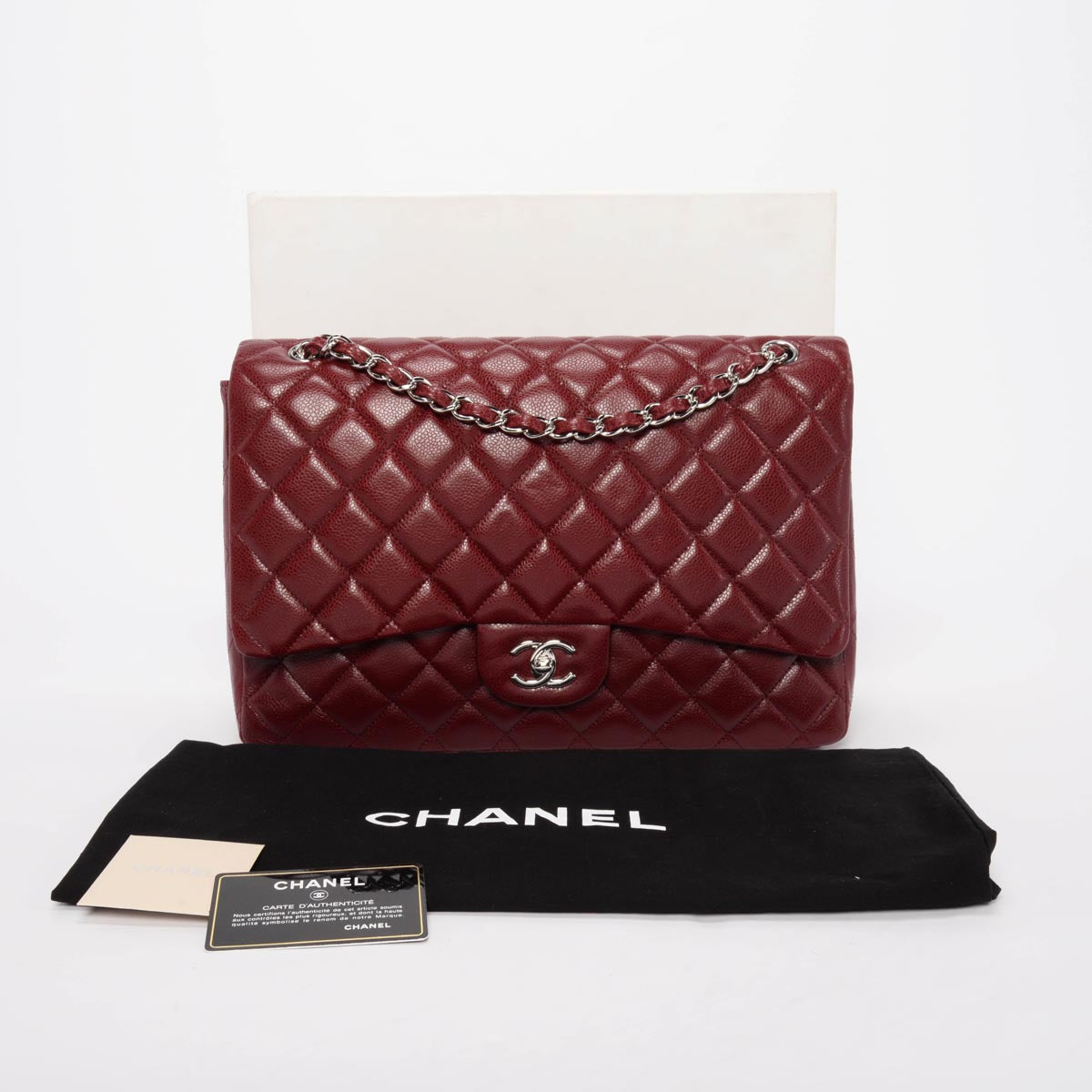 Chanel Dark Red Caviar Maxi Single Flap Bag