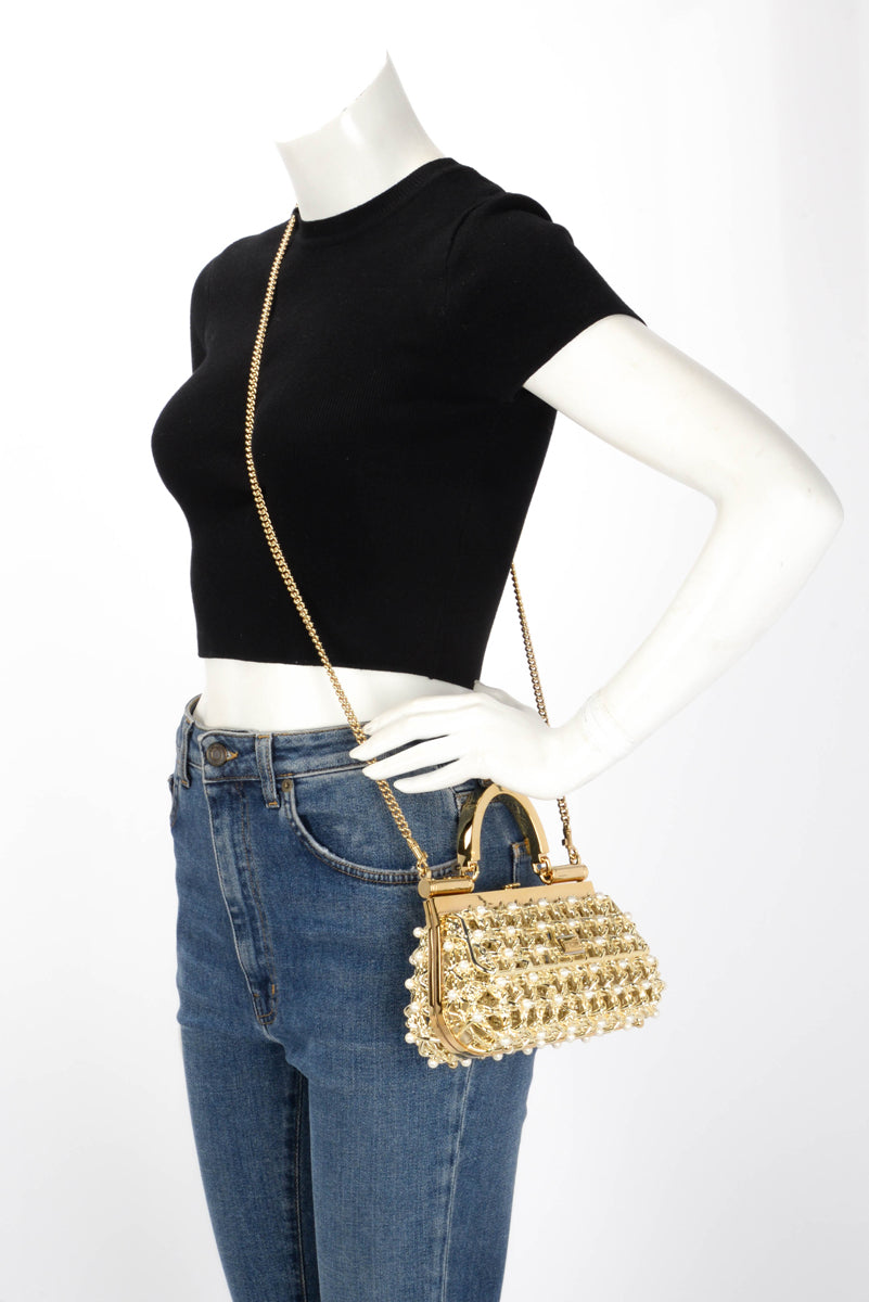 Dolce & Gabbana Gold Pearl Caged Sicily Bag