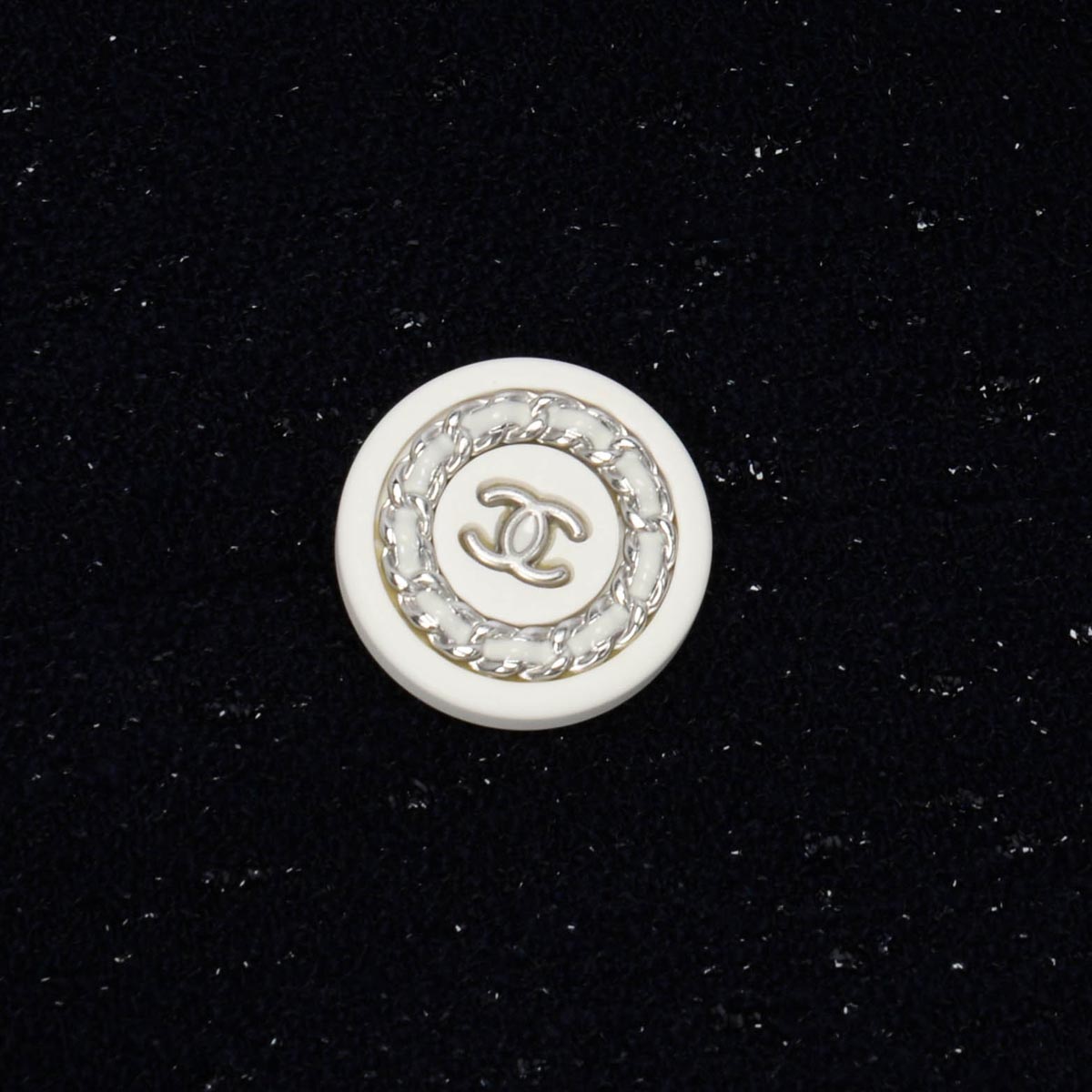 Chanel Dark Navy Lurex Tweed Double Breasted Jacket FR 50