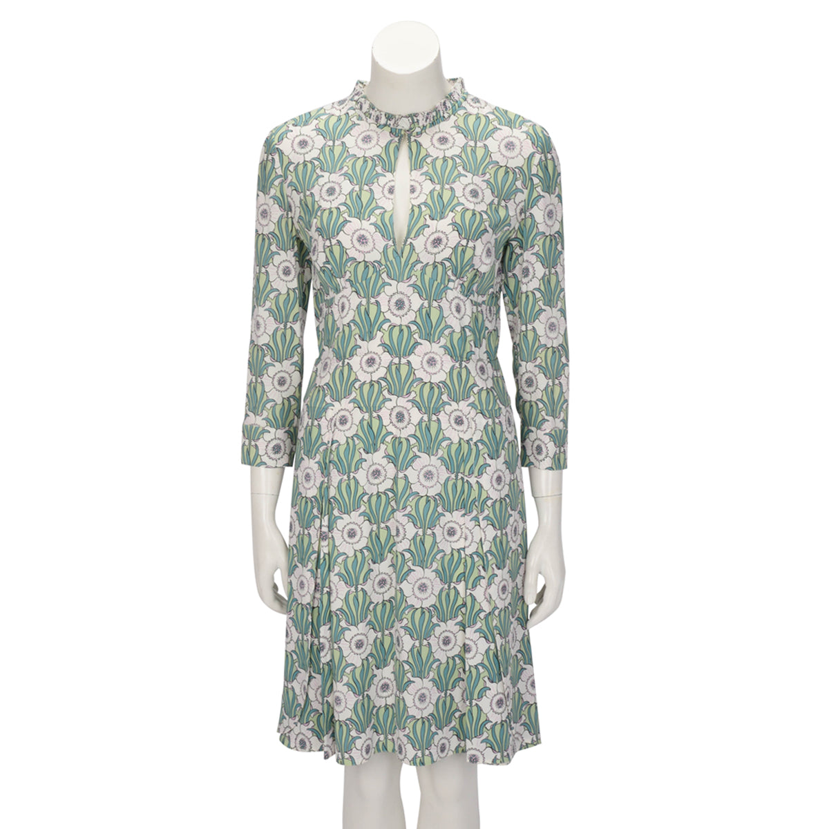 Prada Green Printed Floral Long Sleeve Dress IT 40